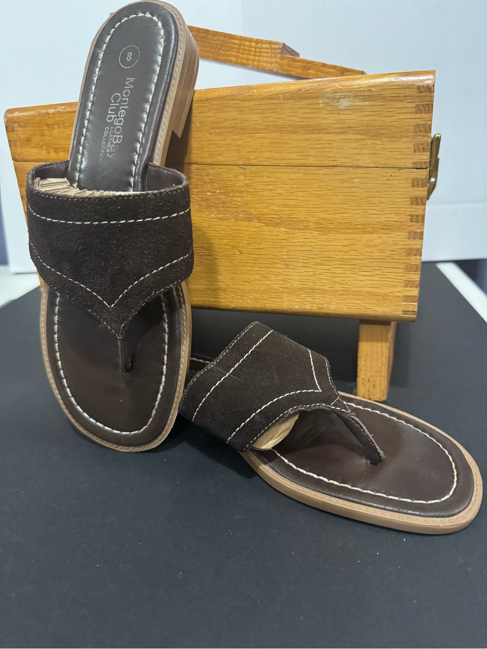 Montego Bay Club Dark Brown Suede Thong Sandals